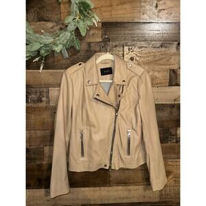 Oui 100% genuine Leather Jacket in Beige Camel Style 80129, size L